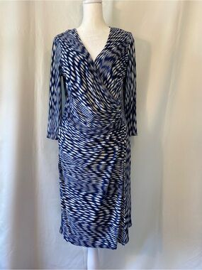 Women's Navy And White Wrap Style Dress 10 Coastal Corpcore Office Siren Elegant